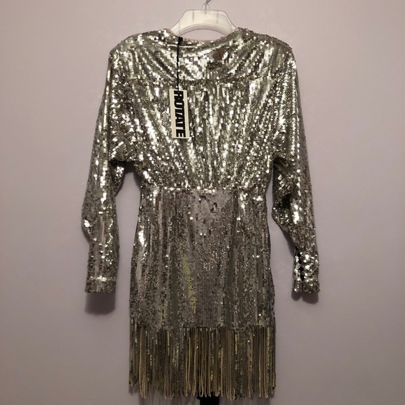 ROTATE Samantha Glam Sequins Fringe Wrap Dress - Picture 10 of 16